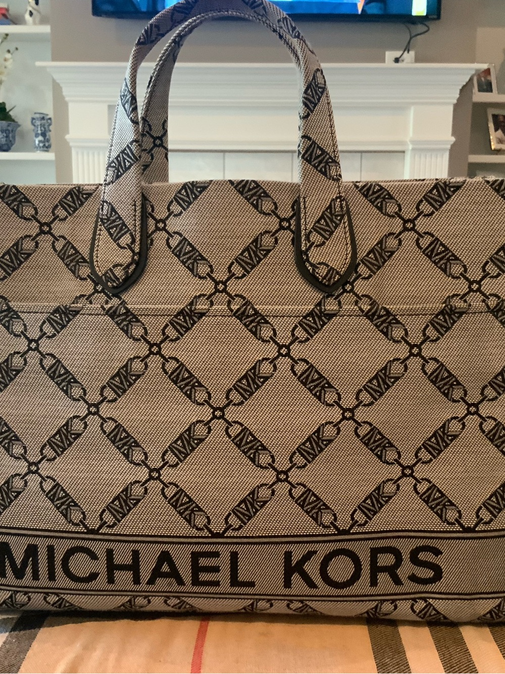 Michael Kors Tan and Black Monogram Jacquard Tote